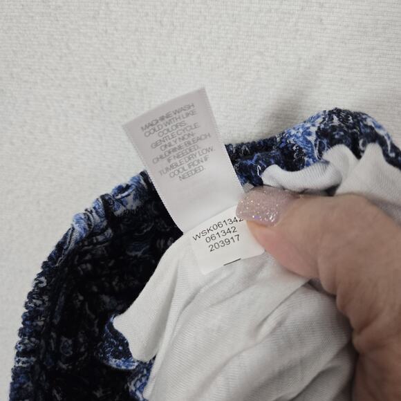 J. Jill Maxi Skirt Sz S Petite Blue White Print Elastic Waist Tassels Hem Boho - Picture 10 of 13